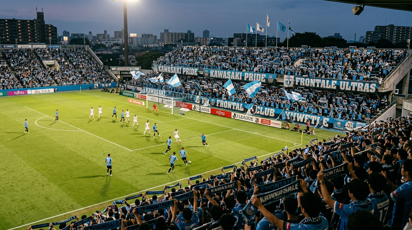 Jugadores de Kawasaki Frontale celebrando un gol en la J1 League