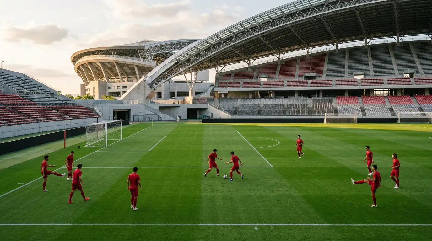 Vista del estadio Noevir del Vissel Kobe con la ciudad de Kobe al fondo