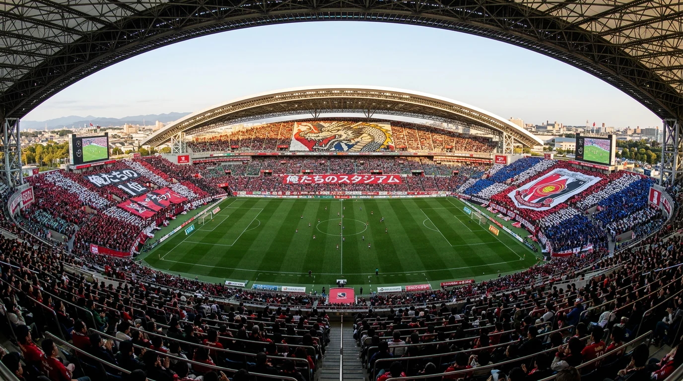 Estadio lleno de aficionados durante un partido de la J1 League con record de asistencia