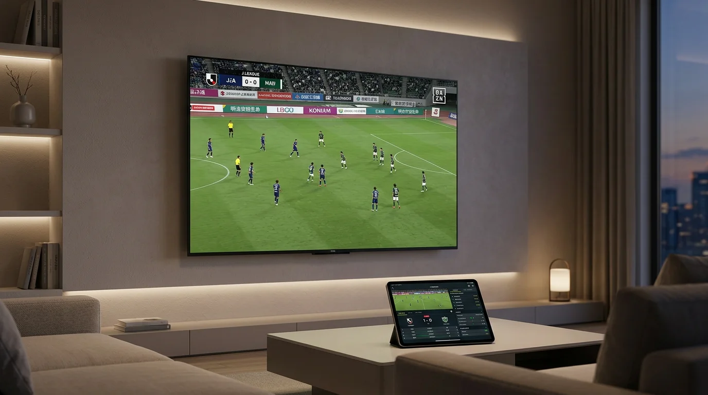 Pantalla de streaming mostrando un partido de la J League en directo
