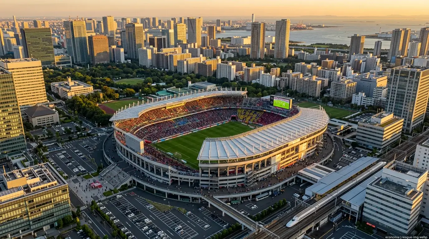 Gráfico de ingresos y crecimiento financiero de la J League con datos de DAZN y merchandising