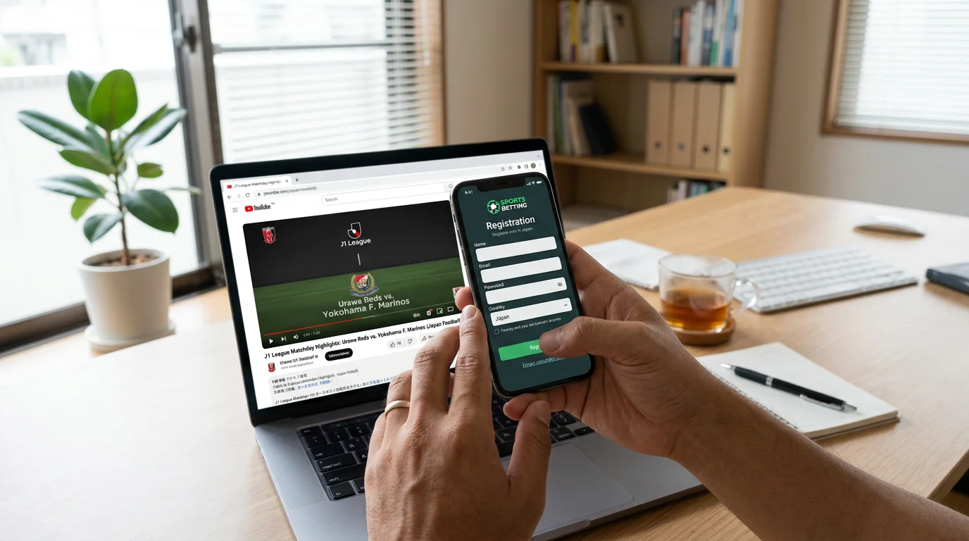 Pantalla de registro en un operador de apuestas con mercados de fútbol japonés visibles