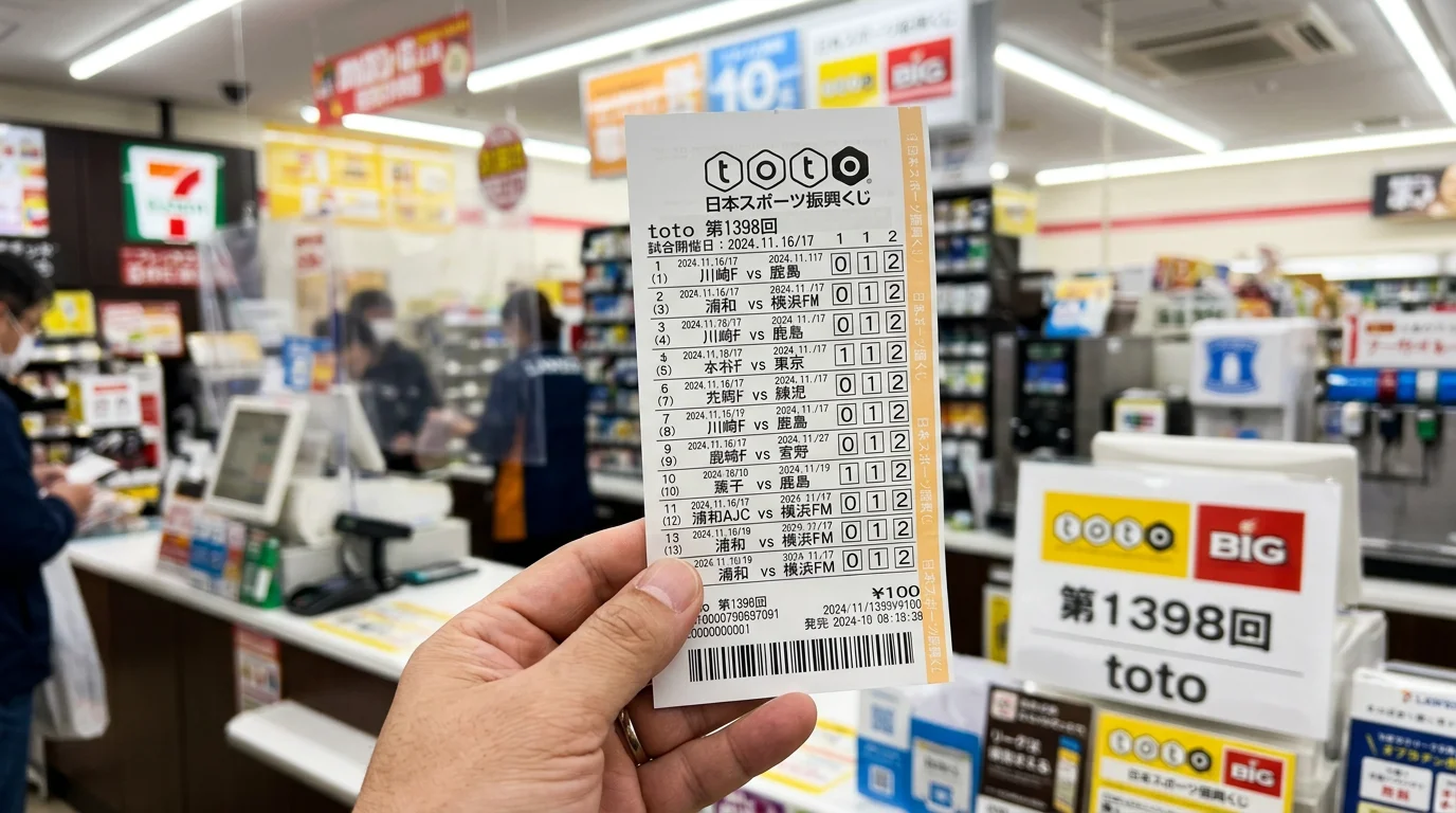 Boleto de toto japonés con partidos de la J League marcados